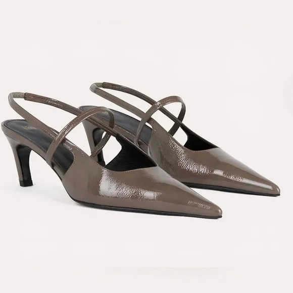 Toteme Sharp Pointy Patent Strap Slingback Heel Pumps Taupe 50mm EU 38 7.5 8 NEW - Picture 2 of 5